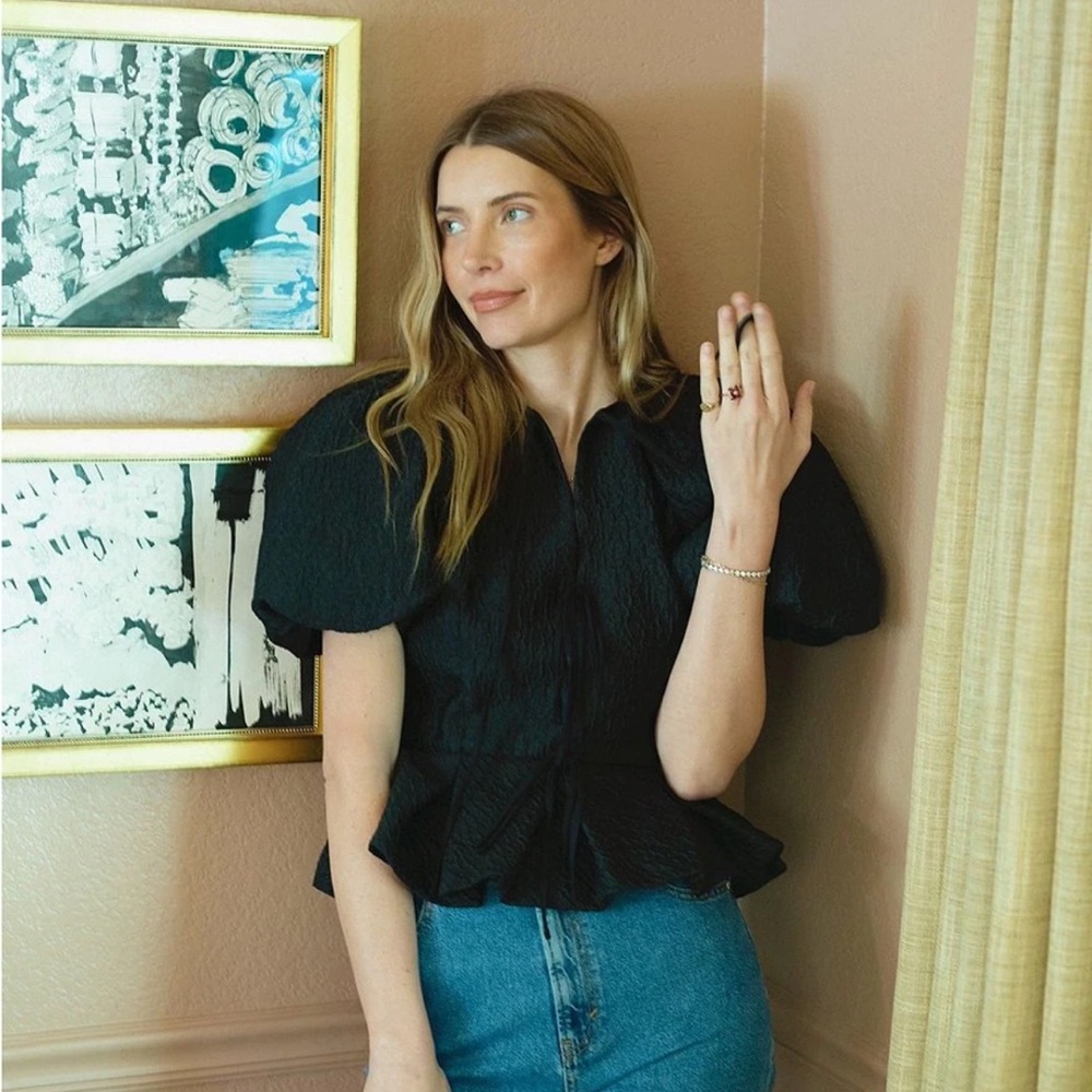 Antonio Melani x Courtney Grow Aster Short Puff Sleeve Tie Front Blouse